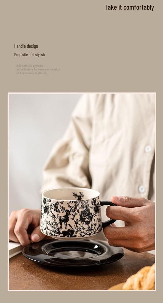 Retro Ceramic Coffee Cup & Saucer Set - Luxurious, High-End Feel for Coffee, Milk, or Water - Ideal Gift