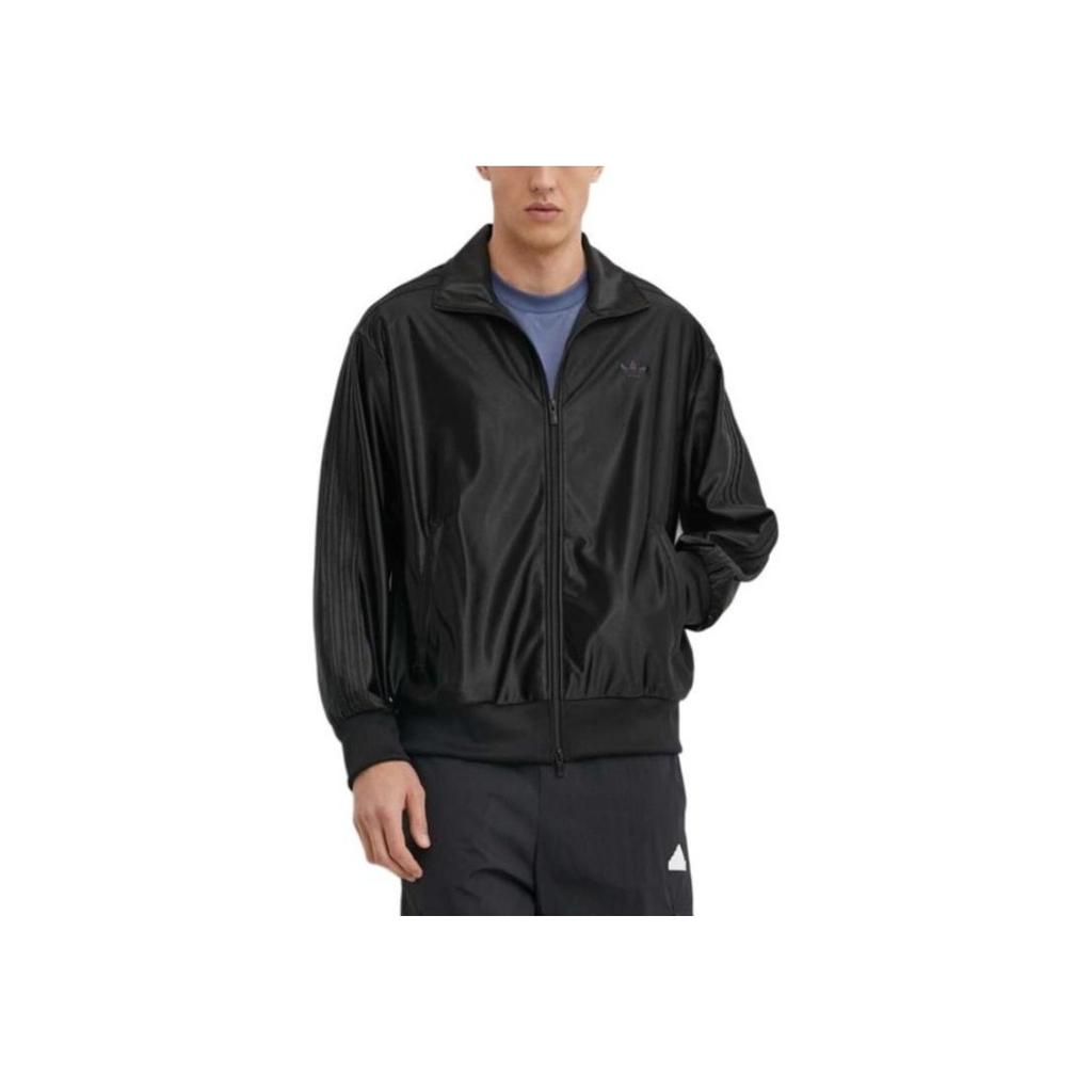 Adidas Originals Solid Zip-Up Stand Collar Jacket Men Outerwear Black IT7449