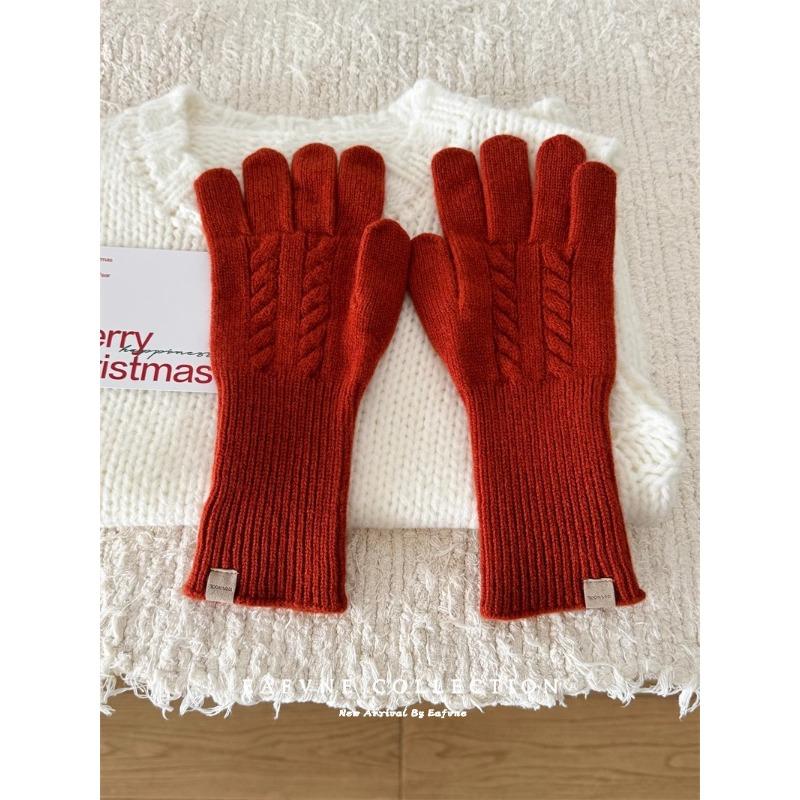 Australian Pure Wool Gloves for Women in Autumn and Winter Knitted Twisted Yarn Couple Cycling Warm Thickened New Style with Threads