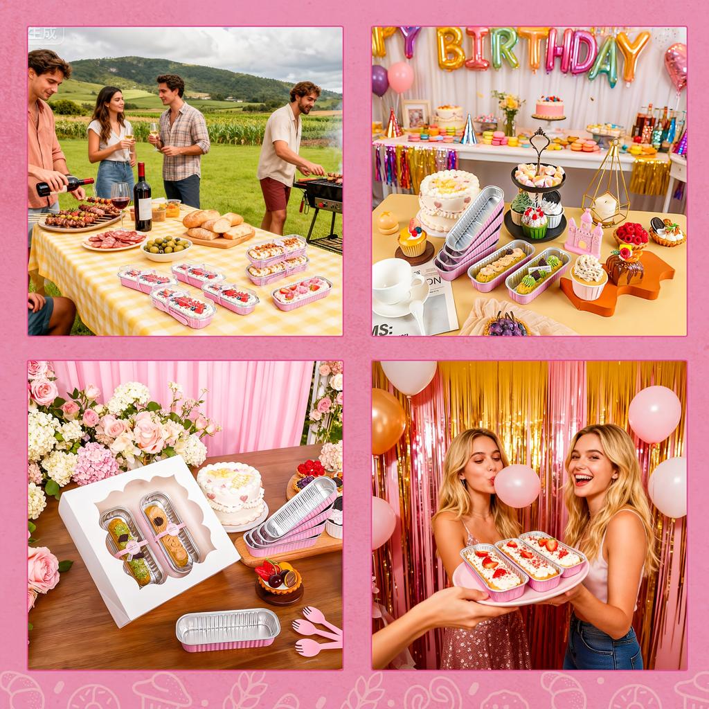 100Only Holds Mini Cake Baking Pans Spoon with Lid Rectangular Aluminum Foil Baking Pan Mini Cheesecake Box (6.8Ounce)