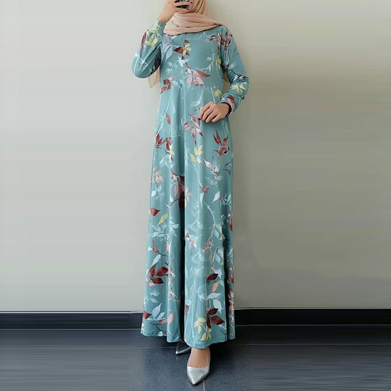 Womens Muslim Dress Islamic Clothing Long Sleeve Round Collar Print Dress Dress Maxi Dresses Plus Size S-5XL