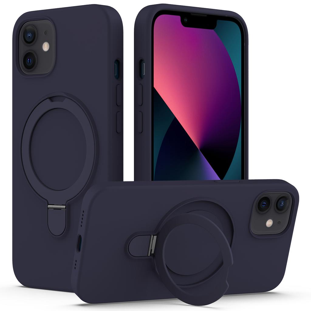 For iPhone 11 Magnetic Case with Ring Kickstand PC+Silicone Drop-Proof Phone Cover