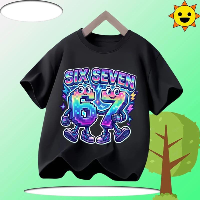 67 Six Seven Italian Brain Rot Math Joke T-Shirt Funny Casual Short Sleeve Round Neck Tops Summer Comfortable Children's T-Shirt