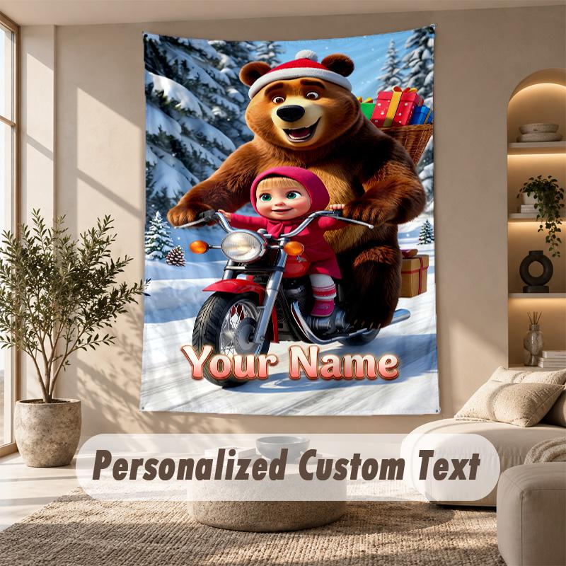 Masha and the Bear Tapestry, Personalized Custom Text, Wall Hanging Tapestry For Living Room Home Wall Decor