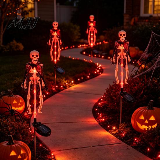 Glow in The Dark Bat Figures Solar Halloween Garden Lights, Realistic Skeleton Pathway Decor, Waterproof LED Spooky Stickers for Windows Stake
