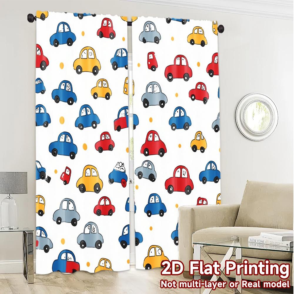 2D Flat Printing  JIT 2pcs   Curtains (Without Rod) Car Pattern Drapes Contemporary Chic Curtains Versatile Polyester Curtains