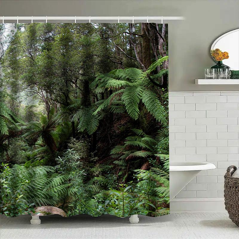 Regenwaldgrün Duschvorhang Moderne Badezimmerdeko für den Heimbadebereich Wasserdichter Stoff Größe Anpassbar