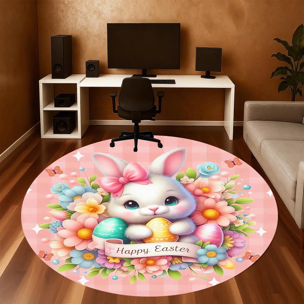 1pc Easter Bunny Round Chair mat Area Rug - Non-Slip, Floor Mat for Office, Bedroom, home decor Christmas Gift p0811043