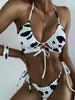 Women Sexy Triangle Split Bikini Suit Set Summer Tie Side G-String Thong Swimsuit Hanging Neck Backless Elastic Bikini