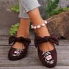 New Embroidered Bow Flat Mary Jane Single Shoes Women's Overfoot Lightweight Work Shoes