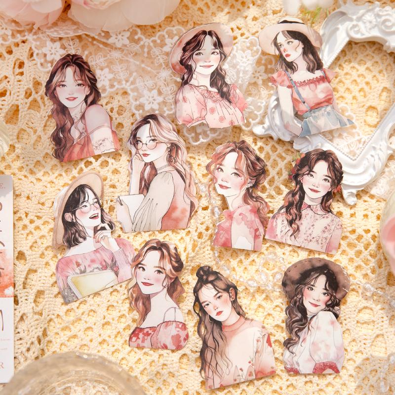 Journal GO 10pcs Beautiful Girls Sticker Decor Photo Album DIY Scrapbooking Collage Stationery Aesthetics Craft Girl Decals