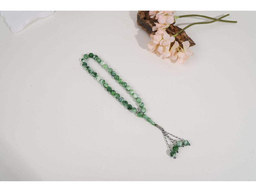 Hui Muslimischer 33-Perlen Kristall Tasbih: Handgefertigtes Rosenkranzarmband aus Bernsteinimitat