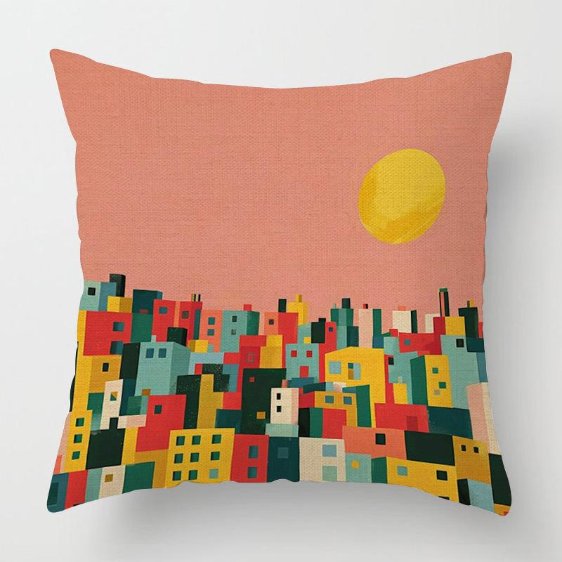 Home Decor Colorful Abstract & Cityscape Printed Pillowcases Pattern Cushion Cover Suitable for Sofa Bedroom Car Pillow Cover