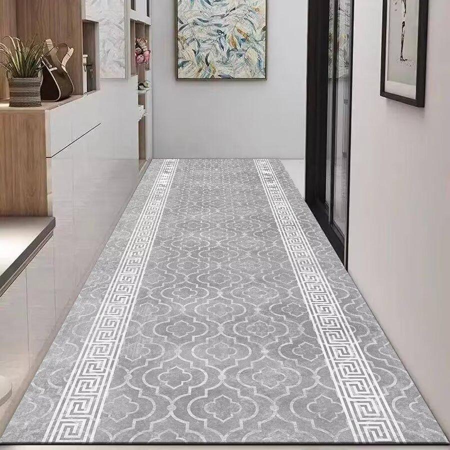 

Скандинавский Современный Высококлассный Длинный Ковер для Коридора Роскошный Серый Коридорный Коврик-Дорожка Домашнее Украшение Зональный Ковер Проход в Отеле Нескользящий Кухонный Коврик 3.9x9.8ft(120x300cm)