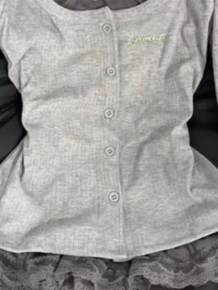 Autumn Korean Y2k Vintage Fake 2 Piece Set Women Elegant Long Sleeve Design Tops Harajuku Female Casual Lace 2000s Chic T-Shirt