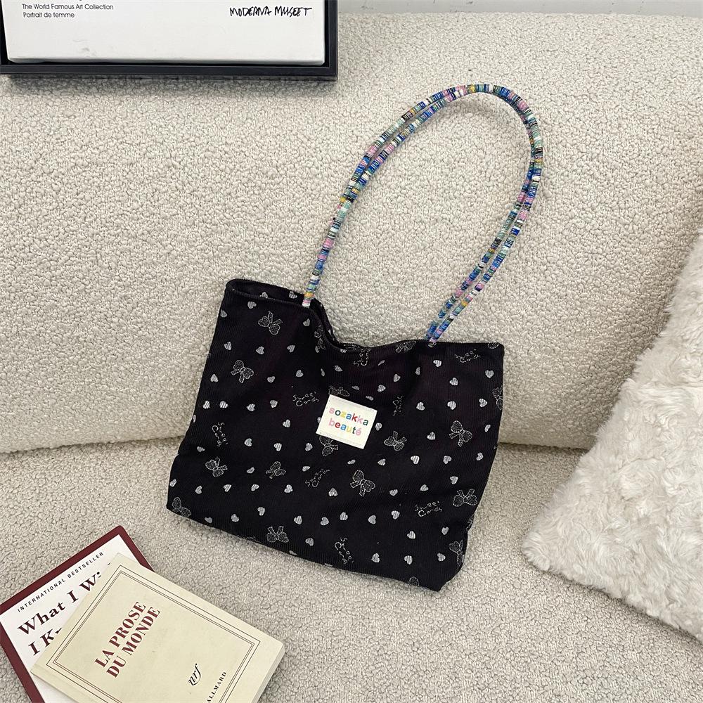 Канвасная сумка на плечо с вельветовым бантом - Женская весенняя сумка-тоут в корейском стиле чёрный