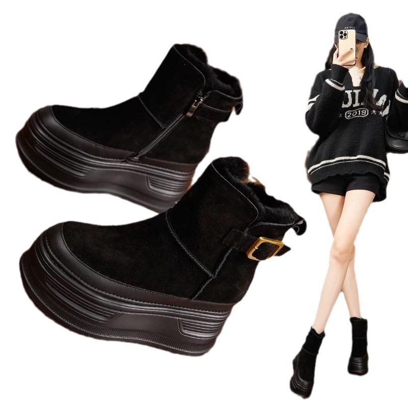 Thick-soled snow boots women's 2025 winter new piled thickened cotton shoes inner height increase women's shoes warm cotton boots women's boots