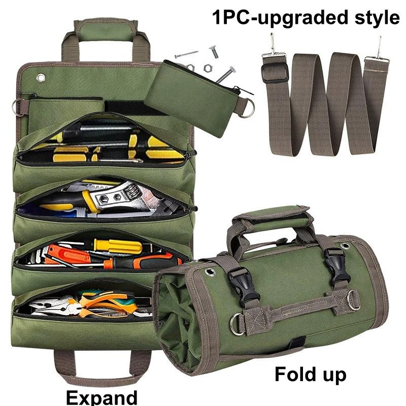 Roll-Up Tool Bag Oxford Fabric Multi-Pocket Tool Organizer Portable Garage Storage Bag for Mechanics Electricians Carpenters