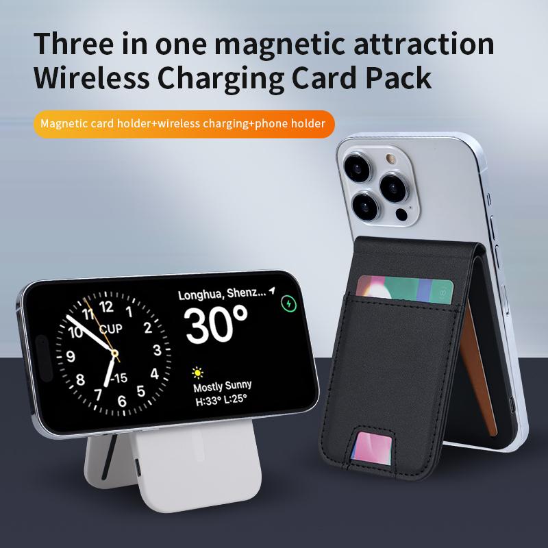 FLD-F5 3-in-1 Magnetic Wireless Charger Foldable Card Bag Mobile Phone Holder