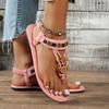 Women's Large-sized Bohemian Beaded Stylish Flat Sandals, Summer New Style Flat Breathable Casual Sandals for Women