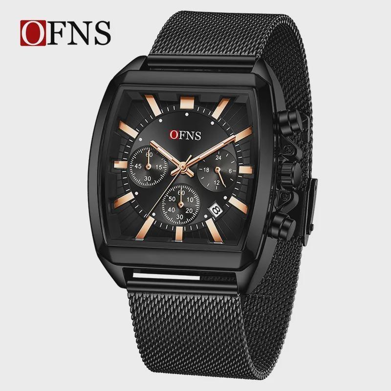 

Square Barrel Watch Men s Mesh Belt Waterproof Business Watch Calendar Week Luminous Quartz Watch рожевий колір золота/чорний