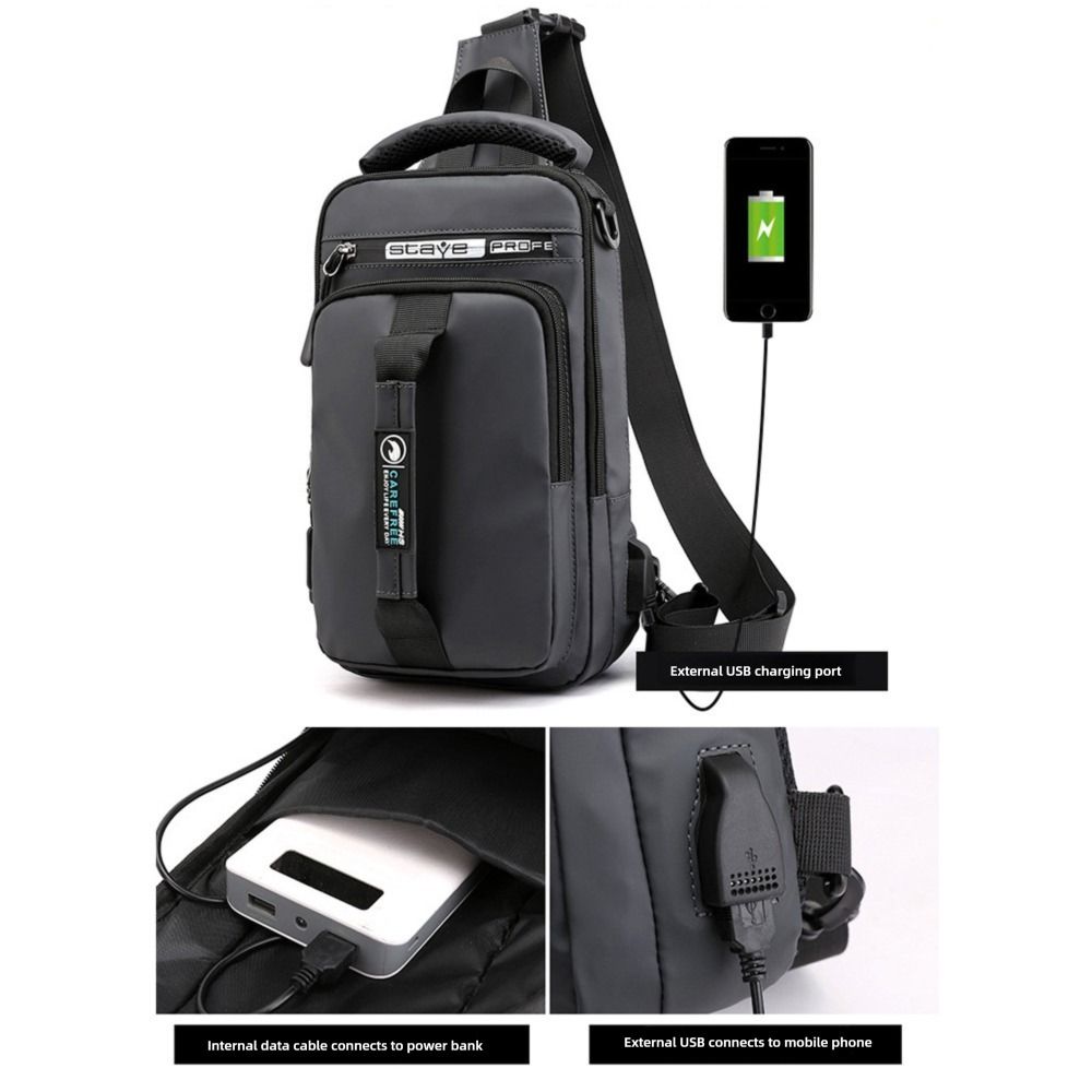 Herren USB-Lade Schulter Umhängetasche Rucksack Diebstahlschutz Wasserdicht Crossbody Taschen Reißverschluss Sport Gürteltaschen Aufbewahrung