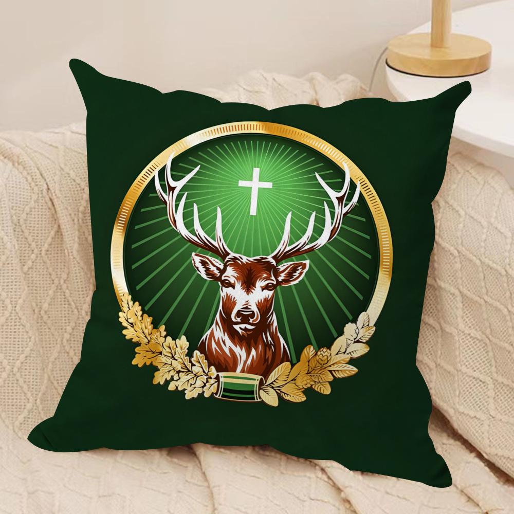 Drink J-Jaegermeister-r Logo Cushion Cover Silky Short Plush Sofa Pillow Cover Hidden Zipper Soft Dustproof Case for Home Decor
