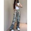 Lace Print Retro Wide-Leg Jeans