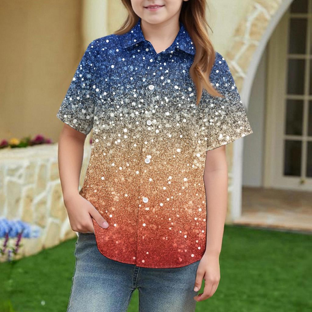 Summer Girls' Short Sleeve Blouse School Uniform Button-Up Shirt Kids Summer School Uniform Button Down Shirt