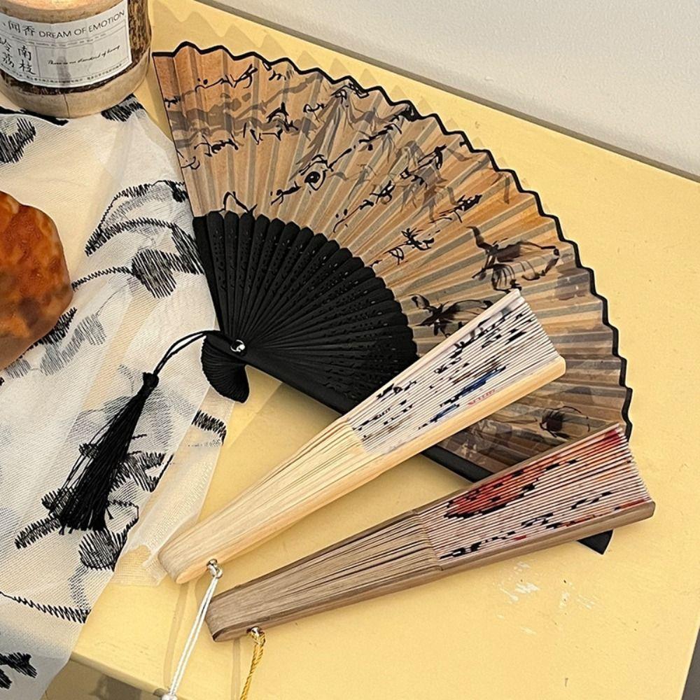 Bamboo Chinese Japanese Folding Fan Colorful Shank Classical Dance Fan  Home Decoration