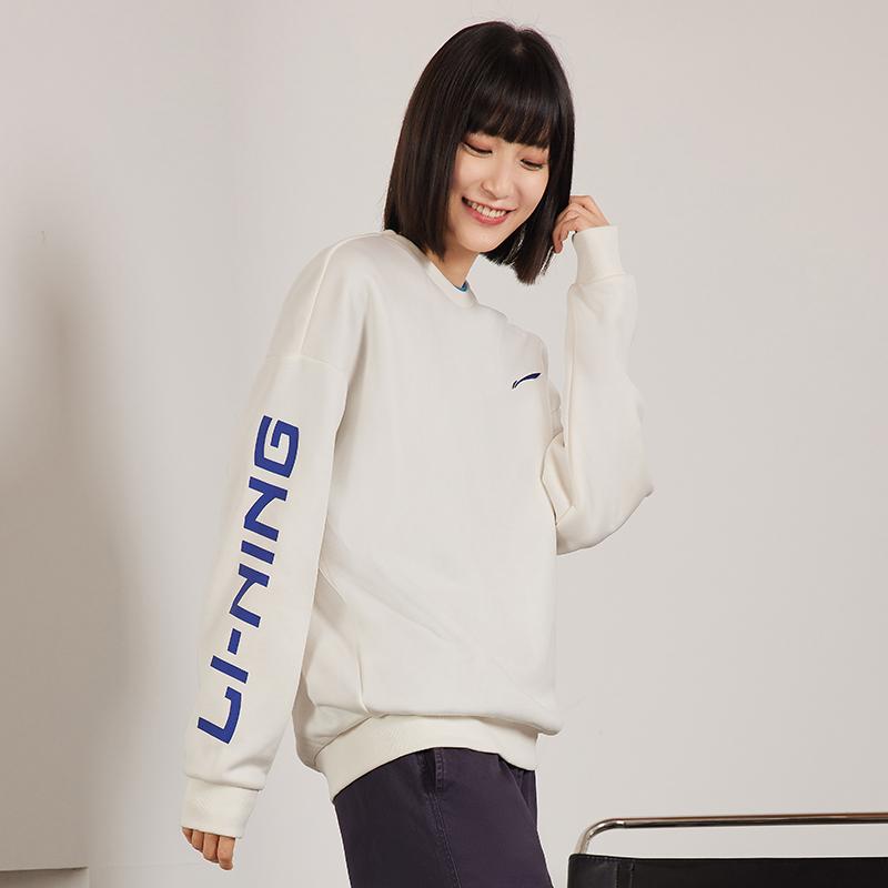 Li Ning Logo Print Letter Warm Pullover Loose Sweatshirt Unisex Sweatshirt White YWDU485-1