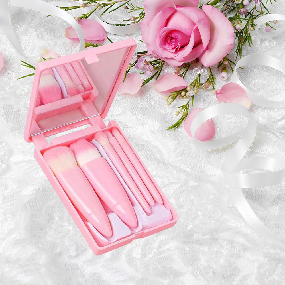 5pcs Travel Size Makeup Brushes Set Mini Makeup Brushes, Small Complete Function Cosmetic Brushes Kit with Case and Mirror Perfe