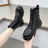 New Black Platform Combat Ankle Boots For Women Lace Up Buckle Strap Woman Shoes Winter Biker Boots Boots For Women