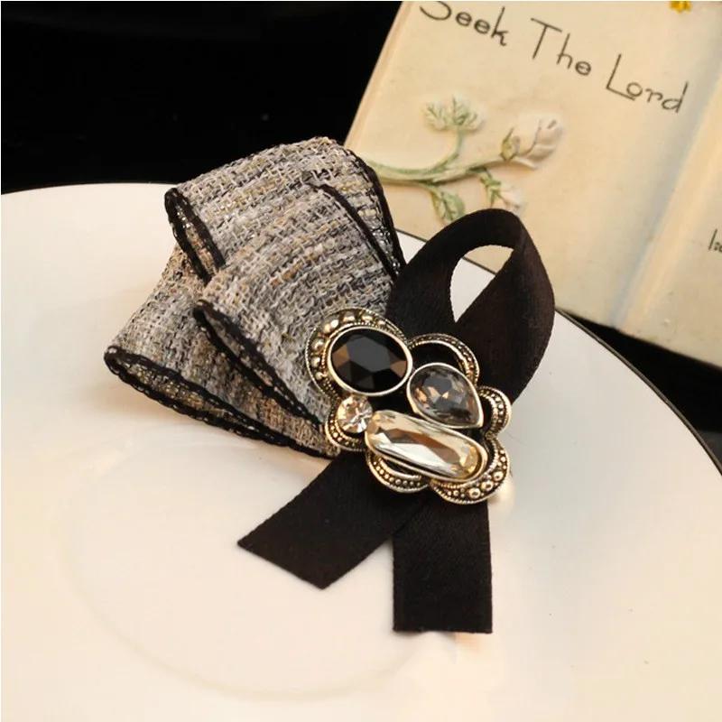 

i-Remiel Korean Fashion New Small Rhinestone Brooch Vintage Fabric Joker Temperament Brooches Shirt Collar Clothing Accessories чёрный