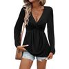 European & American 2025 Autumn/Winter Women's Solid Color Long Sleeve V-Neck T-Shirt