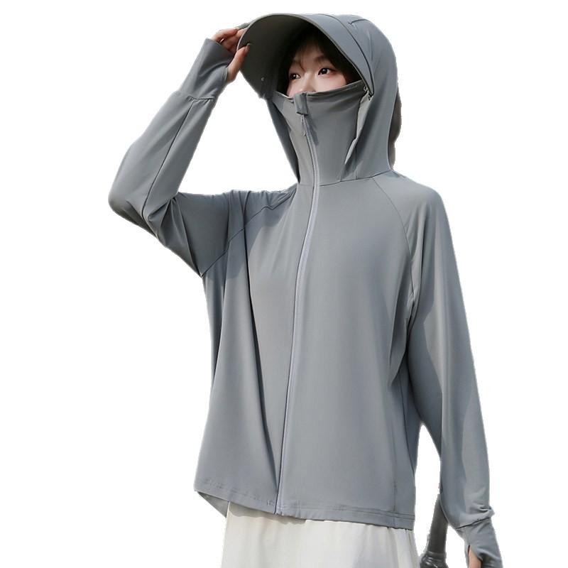 Sunscreen Clothing Women's Ice Silk UV Protection UPF10 Thin Breathable Removable Brim Cycling Loose Sunscreen Clothing