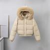 Womens Short Cotton Puffer Jacket With Fur Hood Winter Thick Casual Coat Students