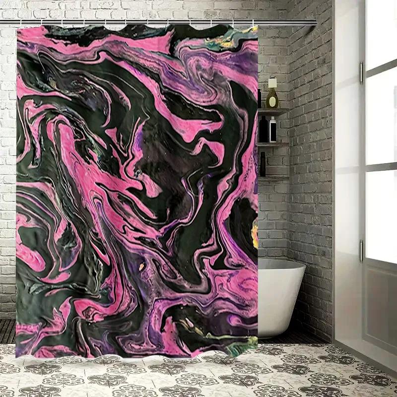 100% Waterproof Printing Polyester Shower Curtains with Black Marble Pattern for Bathroom Decorations