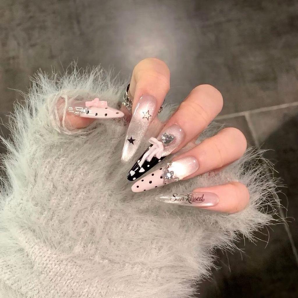 Gothic Red & Black Gradient Handmade Long False Nails