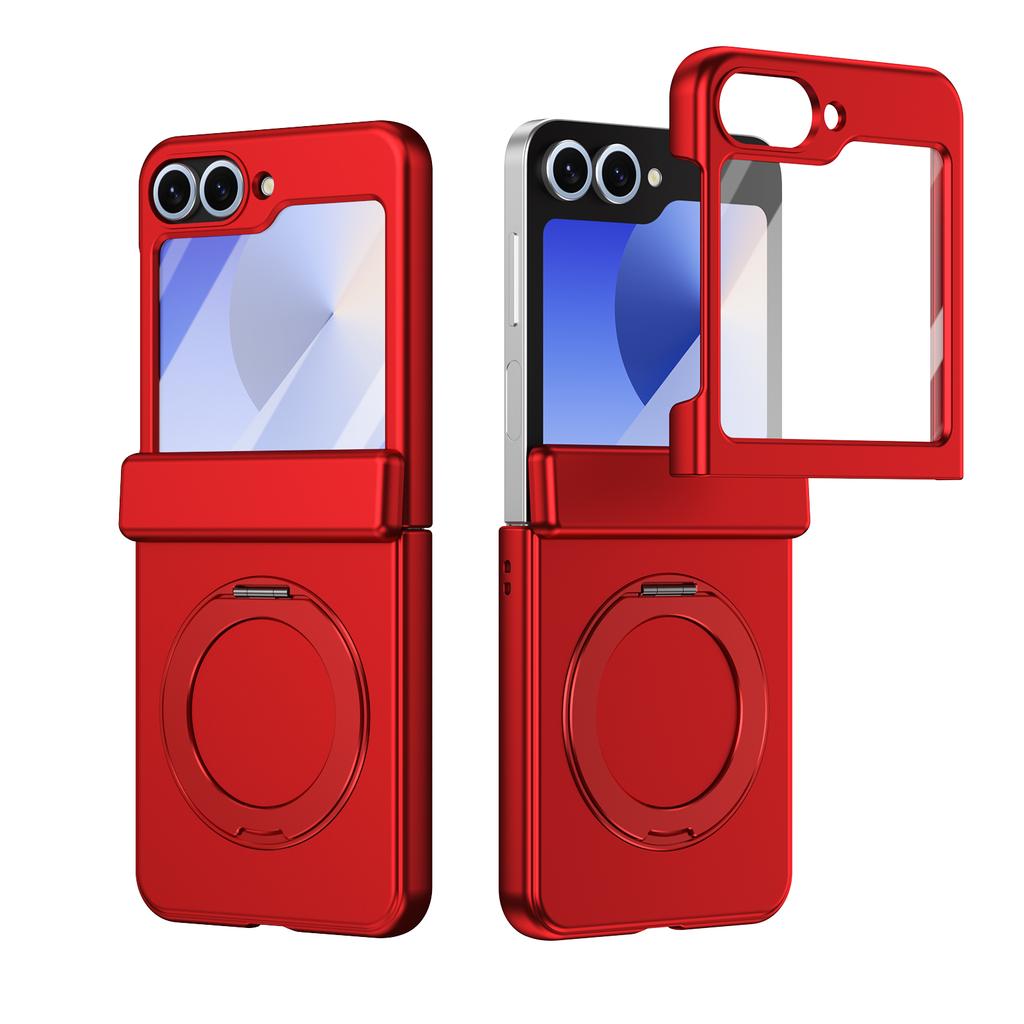 Per custodia Samsung Galaxy Z Flip 7 6 5 con vetro temperato, supporto rotante in lega magnetica, resistente alle impronte digitali