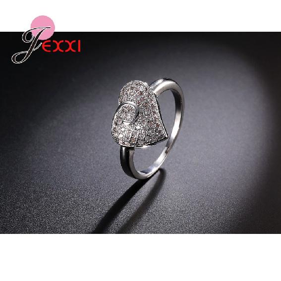 Romantic Trendy Rings For Women Heart Shape Full Clear Cubic Zircon 925 Sterling Silver Color Wedding Anniversary Rings Bijoux