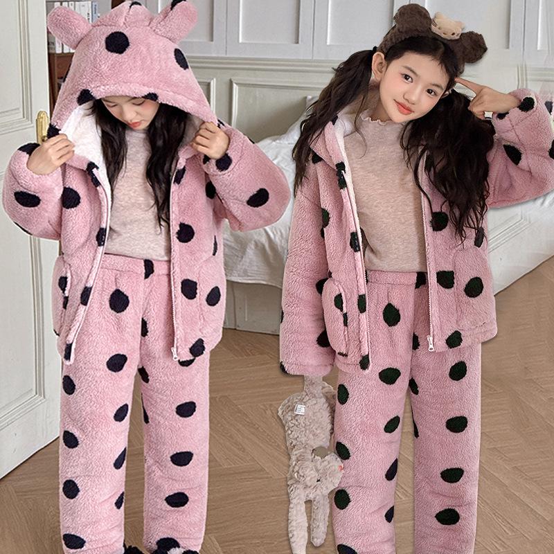 

Girls and Babies Fleece-Lined Cartoon Pajama Set for Autumn/Winter 90 (85-90 cm)