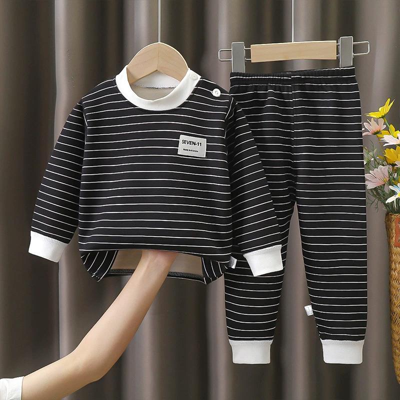 Baby Warm Clothing Set Fleece Lined Children Boys Girls Striped Underwear Sleepwear Set Ideal for Home Pajamas Autumn Winter