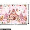 1pc Christmas Party Background Banner - Pink Gingerbread House and Candy Land Scene - Multi Purpose Festival Party Decoration