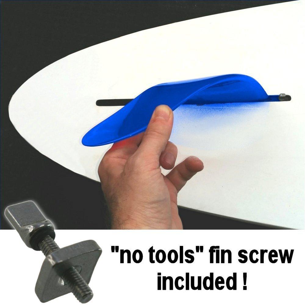 saruSURF 9" Safety Flex Soft Center Fin for Longboards, SUPs, AirSUPs, and Raceboards - Blue with 14x14 Screws