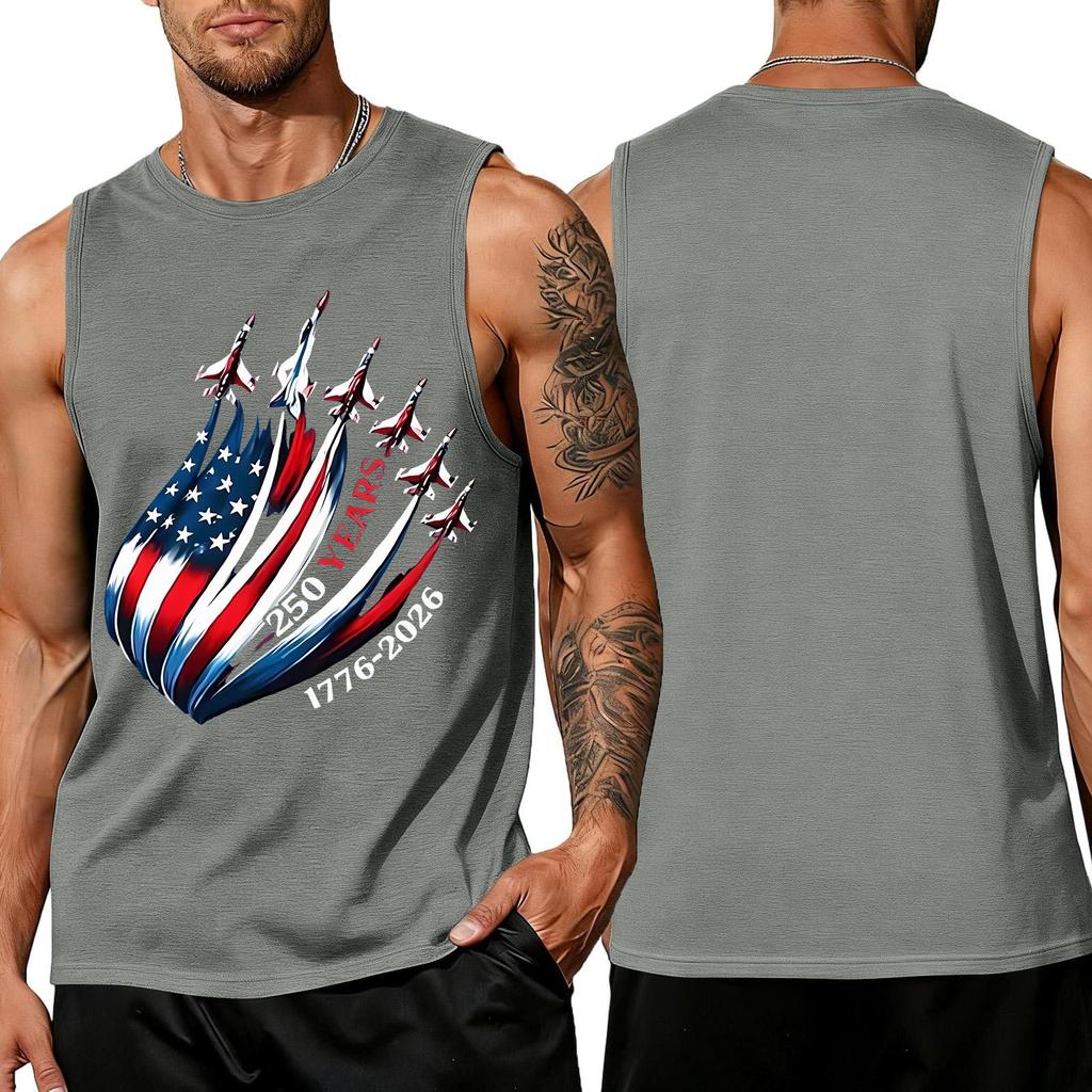 Men's Sleeveless Tank Top Casual Loose Fit Summer Daily Wear Muscle Shirt with Patriotic Graphic Print Lightweight Breathable Fabric