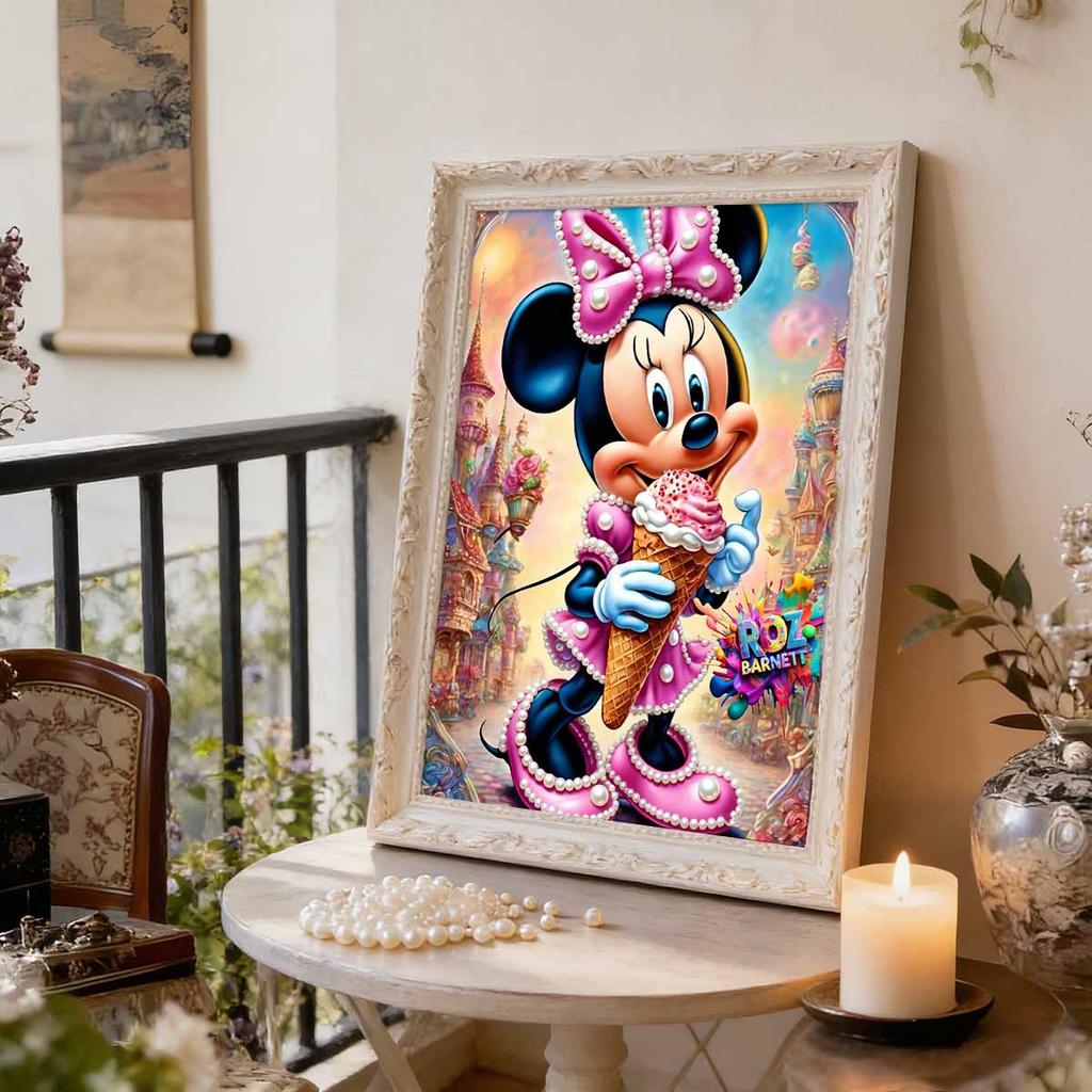 Disney Pearl Painting Minnie Ice Cream Fairy Tale Castle Creative 5D Pearl Embroidery Cross Stitch Kit Handmade DIY Home and Room Decor Gift