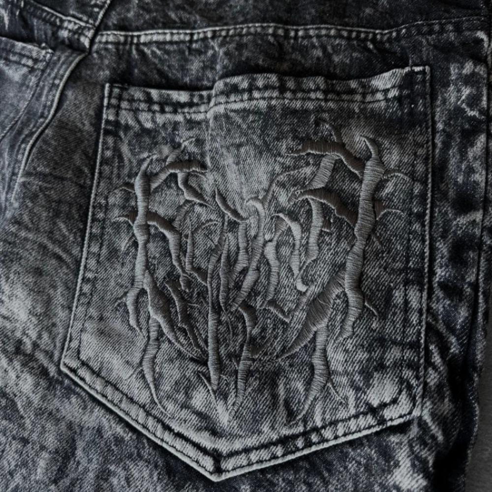 Y2K Phantom Jeans High Street Spider Embroidered Patch Hip Hop Streetwear Gothic Retro Oversized Baggy Fit Unisex Mopping Pants
