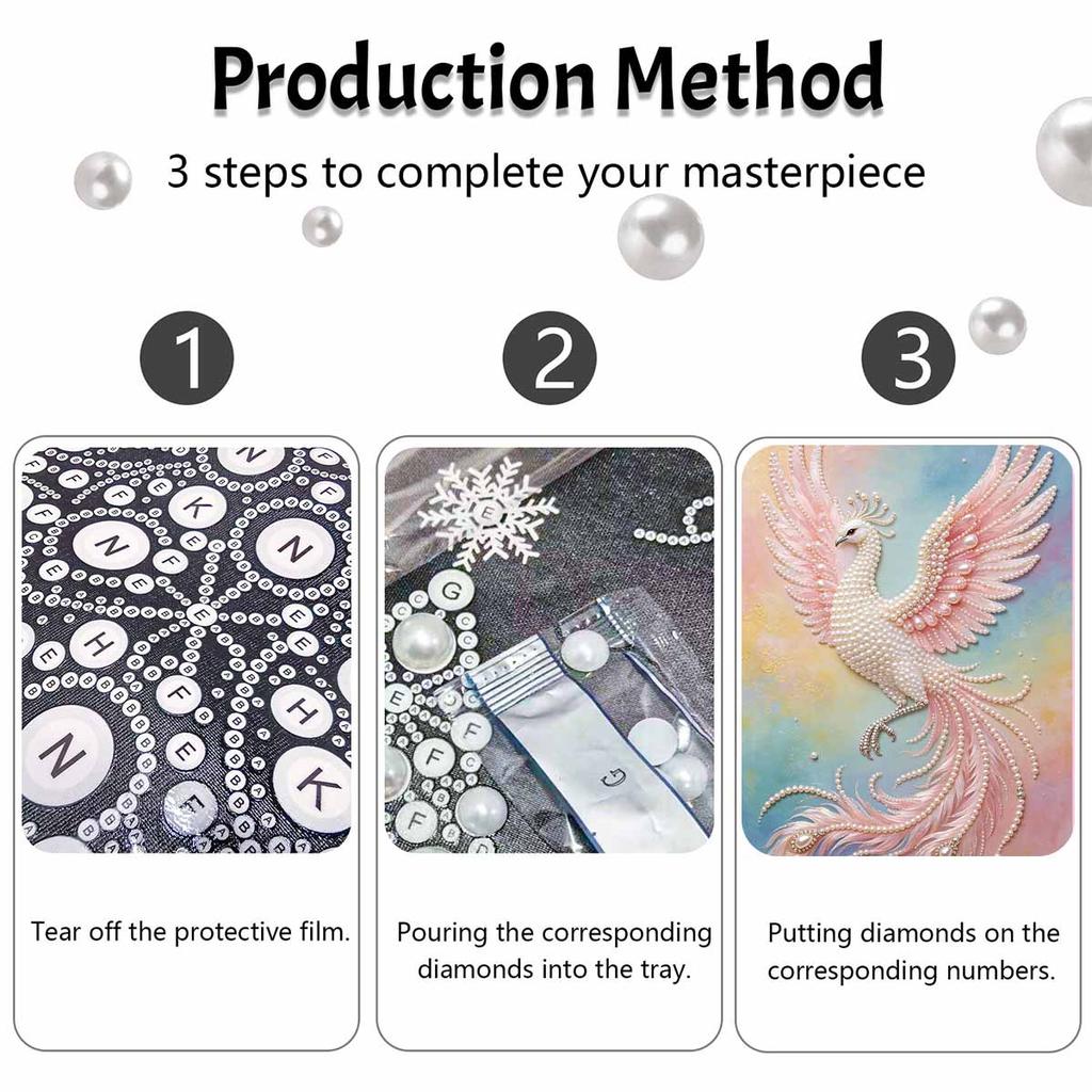 Shiny Pearl Elegant Phoenix Bird DIY Painting Creative Bead Art Craft Household Wall Decoration Nice Present For Art Hobbyists Home Decor