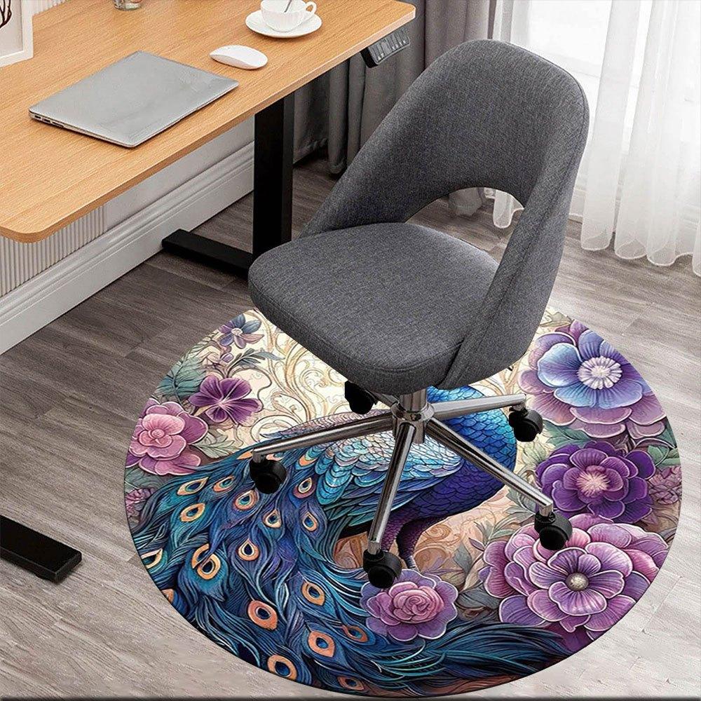 

Peacock Floral Round Wall Art DecorRound Non-Slip chair mat chair carpet for office Rugs for Office Decor Gift For Valentine s Day Mother s Day Hallow 80cm by 80cm